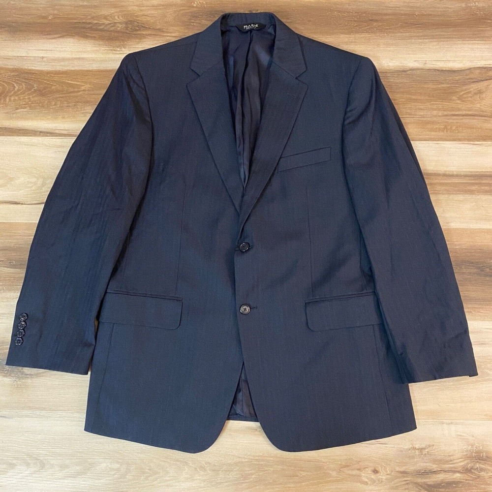 Jos A Bank Blazer Mens 42R Navy Blue Striped 2 Button Sport Jacket Wool